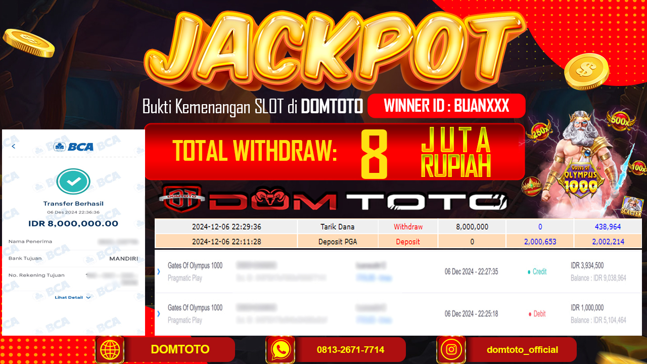 JACKPOT SLOT GATES OF OLMYPUS 1000 06 DESEMBER 2024